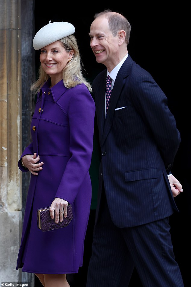 Edward and Sophie are pictured attending the annual Easter Sunday service.