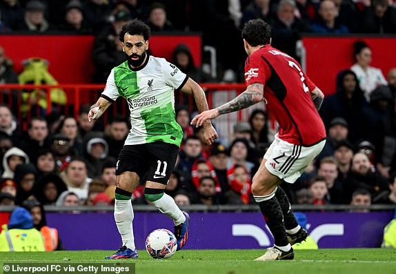 MANCHESTER, ENGLAND - MARCH 17: (SUN, SUN SUNDAY) Mohamed Salah of Liverpool in action during the Emirates FA Cup Quarter Final at Old Trafford on March 17, 2024 in Manchester, England. (Photo by Nick Taylor/Liverpool FC/Liverpool FC via Getty Images)