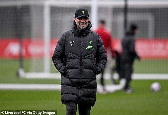 KIRKBY, ENGLAND - MARCH 28: (SUN, SUN SUNDAY) Liverpool manager Jurgen Klopp during a training session at the AXA Training Center on March 28, 2024 in Kirkby, England. (Photo by Andrew Powell/Liverpool FC via Getty Images)