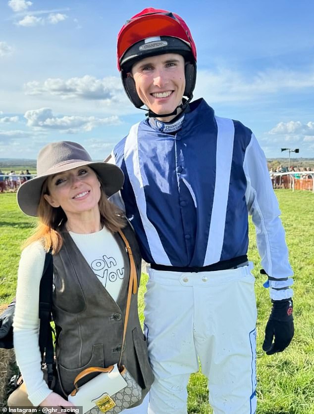Geri was pictured with 6ft 4in jockey Jack Andrews, who rode her horse Lift Me Up to victory in the race.