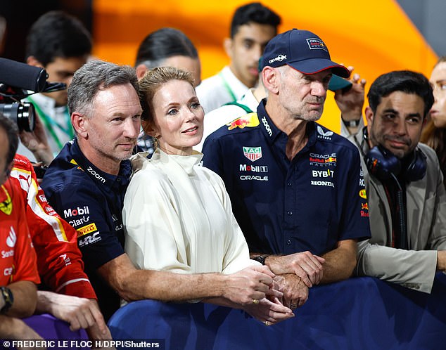 Horner is seen hugging Halliwell closely in Jeddah as Red Bull claimed another double victory on March 7.