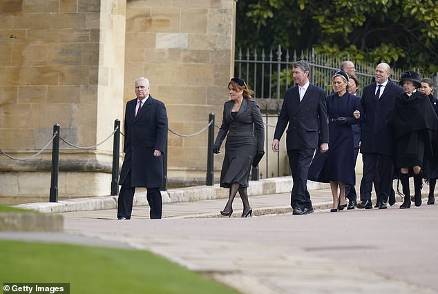 Prince Andrew was seen leading members of the Royal Family at a thanksgiving service at Windsor Castle for the late King Constantine of Greece last month.