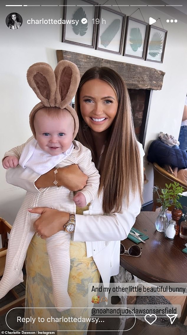 In another snap, Charlotte looked incredibly glamorous as she cradled her beloved son Jude for a beautiful photo, while he sported brown bunny ears.