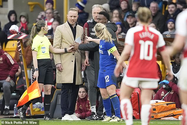 Eidevall clashed with Chelsea's Erin Cuthbert during the match over the use of the balls.