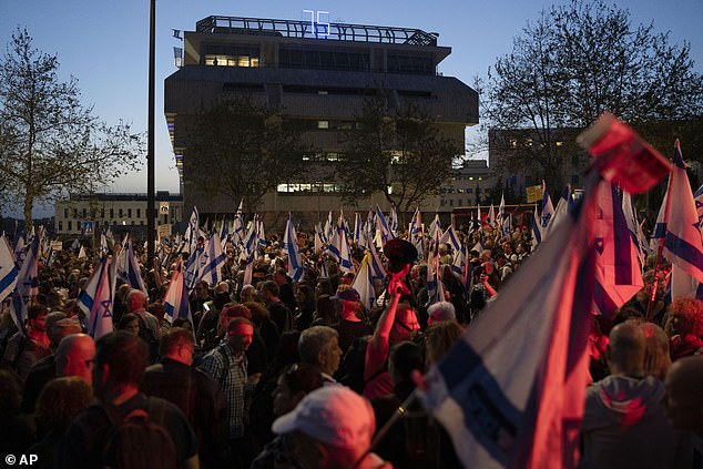 A crowd gathered outside the Knesset, Israel's parliament, to demonstrate against the government and call for the release of hostages held in Gaza.