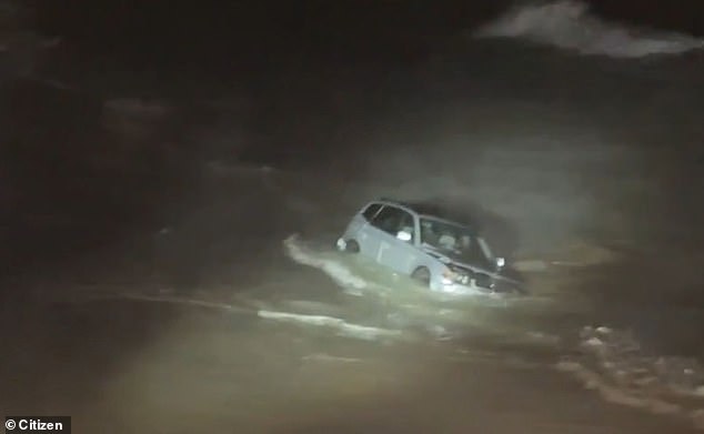 A woman was rescued from the Pacific Ocean after driving her SUV into the sea during a high-speed chase with Los Angeles police on Sunday.