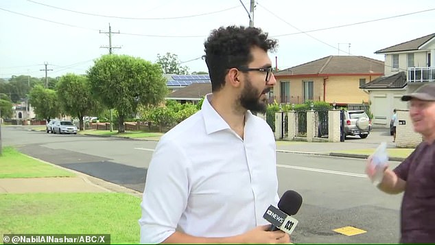 Nabil Al-Nashar was reporting on an alleged hit-and-run in Sydney's south-west on Wednesday morning when a passer-by made an allegedly racist comment just as he was about to record a segment (pictured).