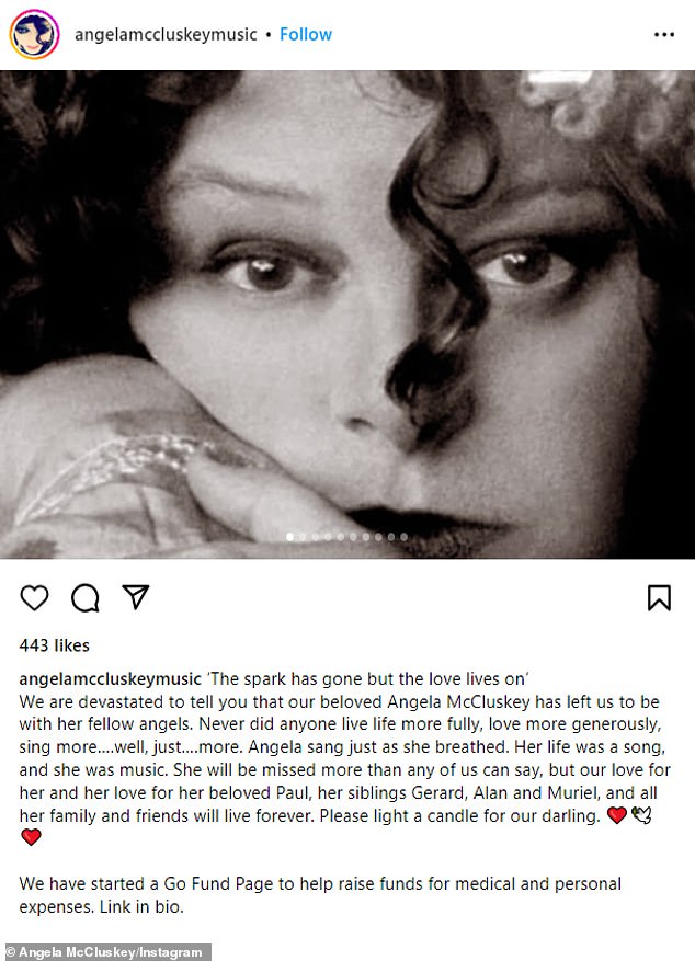 Scottish-born singer-songwriter Angela McCluskey has died at the age of 64. A statement on an Instagram page attributed to McCluskey under the handle @angelamccluskeymusic confirmed the sad news in a post Thursday evening