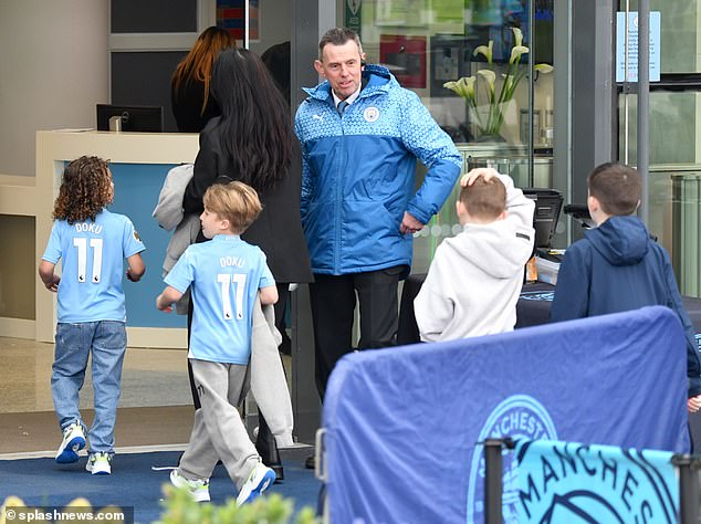 Kilner arrived at the Etihad Stadium with his children shortly before kick-off (pictured)