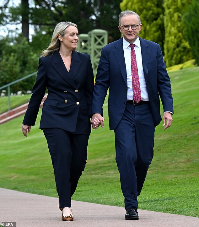 A senior minister in Anthony Albanese's government has been criticized for saying the United States was not Australia's most trusted security partner.  Mr Albanese is pictured with his partner Jodie Haydon