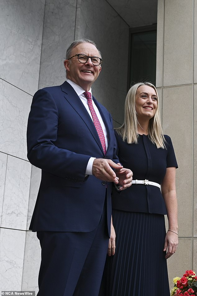 Anthony Albanese (pictured with fiancee Jodie Haydon) has claimed he received two free tickets to one of Taylor Swift's sold-out shows in Sydney.