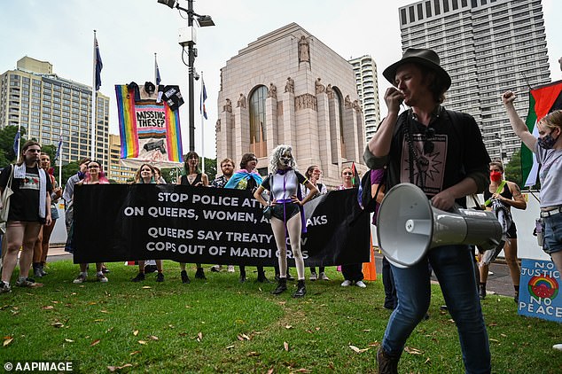 Sydney's Mardi Gras parade began with anti-police protests (pictured)