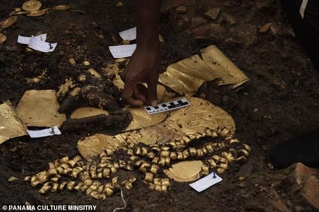 Archaeologists unearthed belts made of gold beads, earrings with gold-plated whale teeth, and a set of circular gold plates.