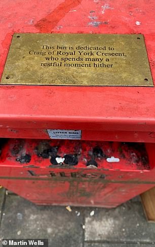 The brass plaque was spotted in a rubbish bin in an affluent neighborhood of Bristol.