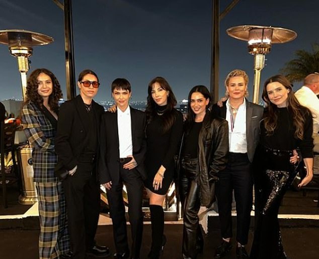 Ashlyn Harris (second right) and Sophia Bush (right) were out in Los Angeles together this week to celebrate Ruby Rose (third left) turning 38