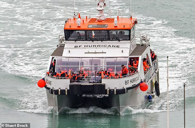 Border Force Hurricane escorts 60 migrants to Dover docks, Kent, on March 3