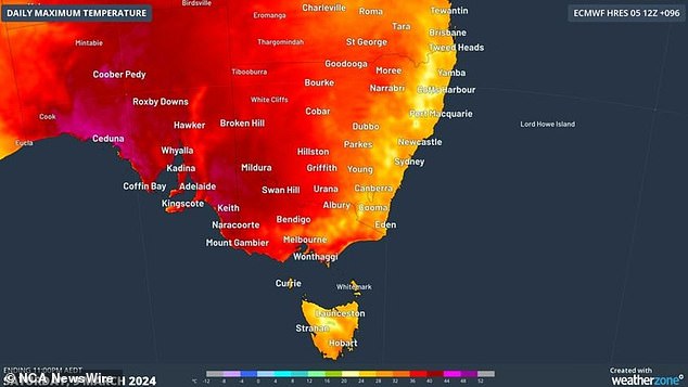 The Bureau of Meteorology has forecast a severe heatwave for southern Australia, Victoria, Tasmania and parts of southern New South Wales from Friday to Monday.