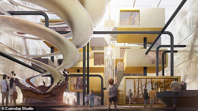 Tasmania could become home to the world's largest chocolate fountain if the Liberals are re-elected (pictured, artwork from the proposed Chocolate Experience)