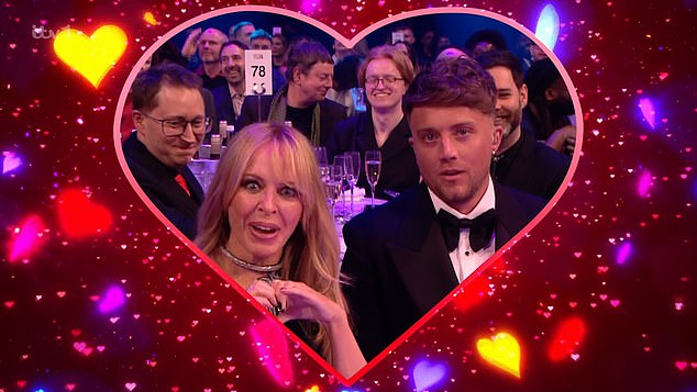 Kylie Minogue, 55, shocked fans with her defiant appearance at the BRIT Awards 2024 as she was forced to 'kiss' Roman Kemp, 31.