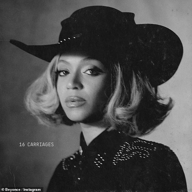 Beyonce's new country-themed album is titled Cowboy Carter;  Beyonce pictured in artwork for her 16 Carriages single from new album