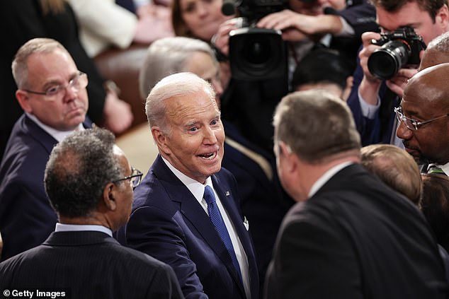 President Joe Biden will emphasize freedom and democracy in his State of the Union address;  Above he is seen in his 2023 speech.