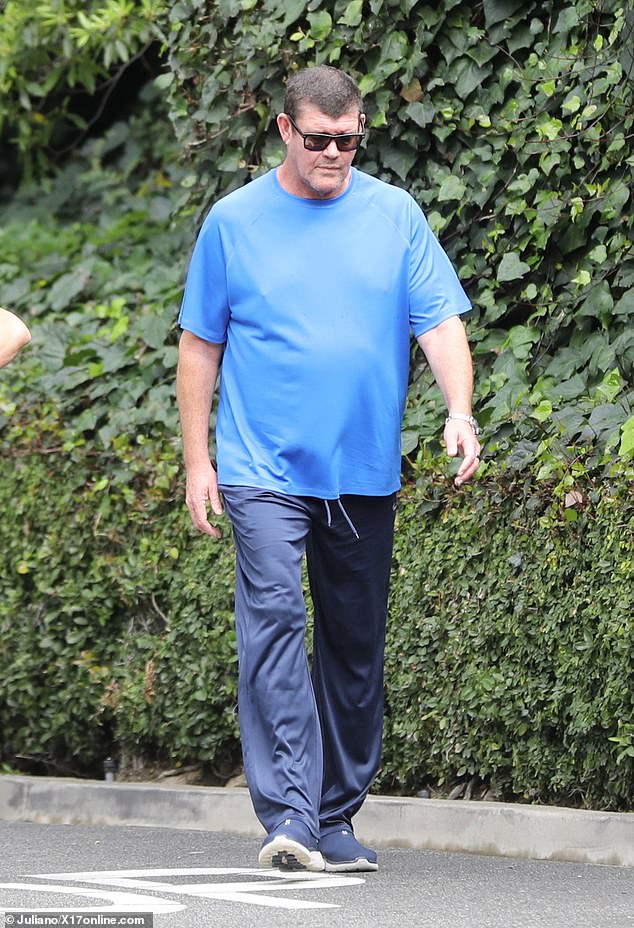 James Packer (pictured) has been in good health for some time.  The billionaire casino mogul showed off the results of his weight loss as he enjoyed an afternoon stroll through the picturesque neighborhood of Beverly Hills.