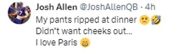 Josh Allen responded on X after fans ridiculed him for running out of the car towards the hotel.