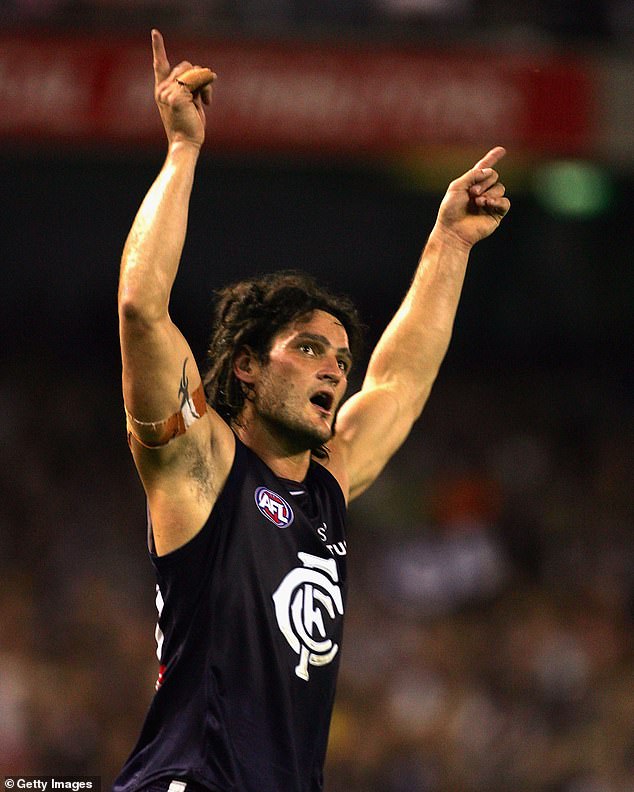 Brendan Fevola (pictured playing for the Blues in 2005) was inducted into the Carlton Hall of Fame in what he describes as the highlight of his footballing career.