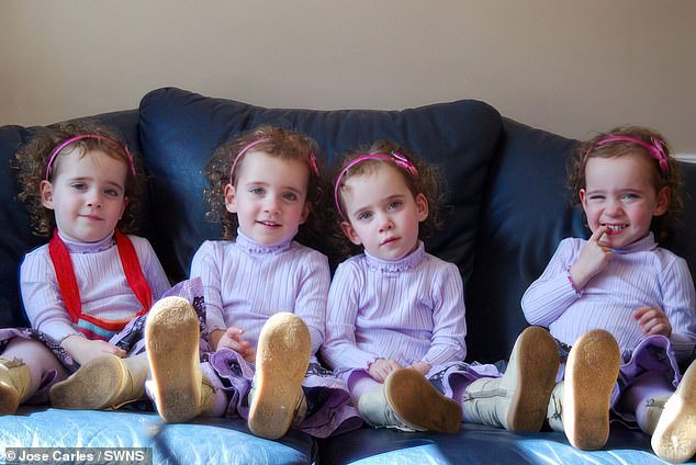The quartet were born minutes apart on March 23, 2006 (pictured on their third birthday).