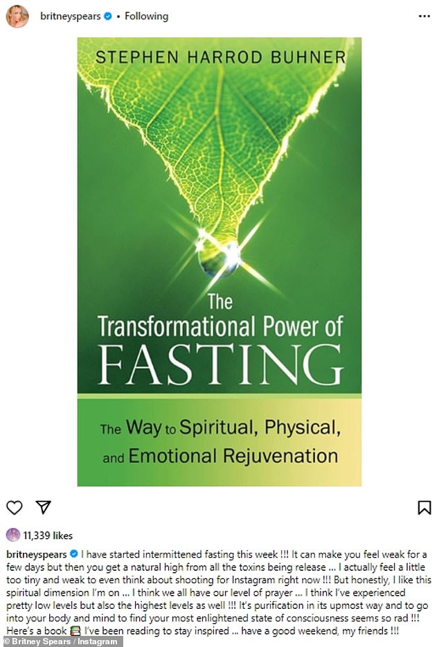 Britney's diet was started after she read Stephen Harrod Buhner's 'The Transformational Power of Fasting: The Way to Spiritual, Physical and Emotional Rejuvenation'