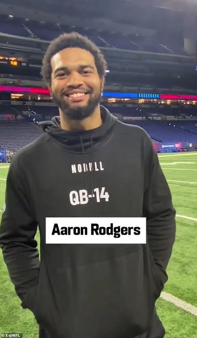 Caleb Williams smiled as he revealed that Aaron Rodgers was his favorite player.