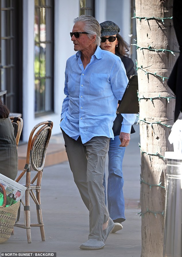 Michael Douglas and wife Catherine Zeta-Jones looked in good spirits as they stepped out for lunch at Tre Lune in Montecito, Santa Barbara on Sunday