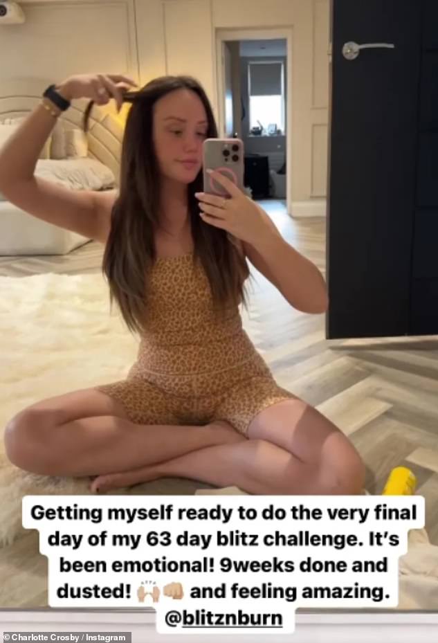 Charlotte Crosby has shown off her weight loss following a 63-day fitness challenge, after admitting she has struggled with body image issues since giving birth.