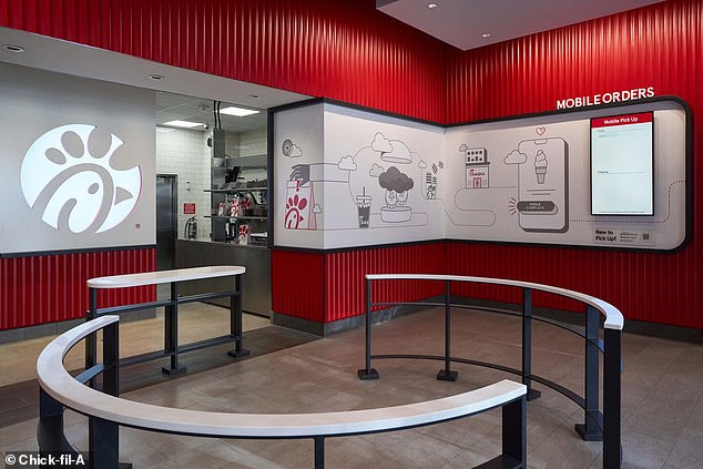 Chick-fil-A's new concept for busy urban areas only allows customers to order sandwiches, fries and drinks using their cellphones. There is no seating