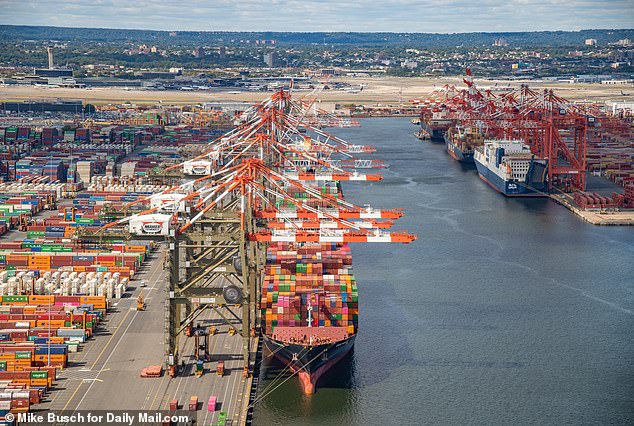 Cranes are seen at a port in New Jersey.  An investigation has revealed suspicious communication devices inside Chinese-made cargo cranes widely used in US ports.