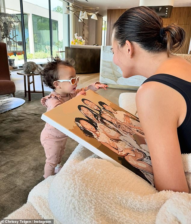 Chrissy Teigen gave her Instagram followers a glimpse into her home life this weekend.  The model, 38, shared a slideshow of photos of her and her husband John Legend's four children.