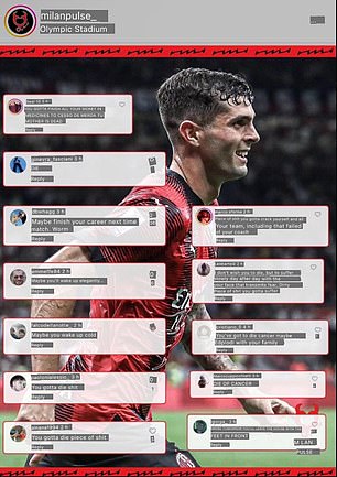 The fans' nasty comments were posted as comments on Pulisic's Instagram post.