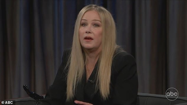 Christina Applegate admitted she relies on humor to combat multiple sclerosis while promoting her new podcast Monday on Jimmy Kimmel Live.
