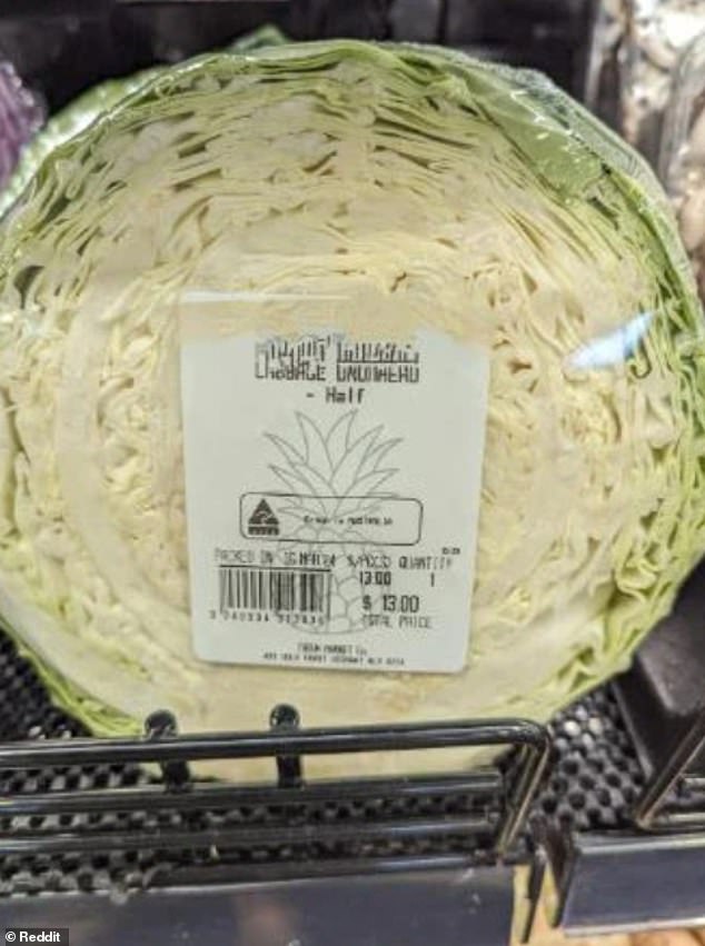 A shopper in Tugun, Queensland, was surprised to see half a head of cabbage (pictured) for $13.