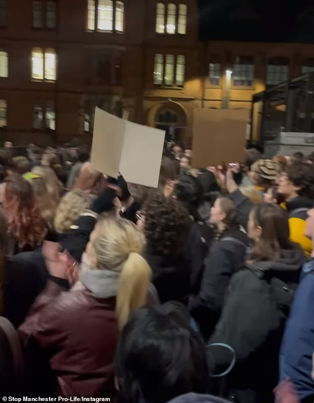 The Stop Manchester Pro-Lie movement organized a demonstration on the night of the controversial society's first meeting.