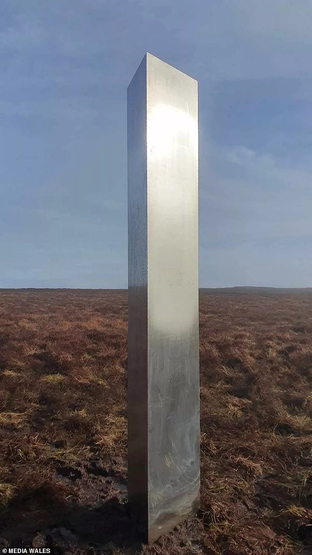A steel monolith shaped like a giant Toblerone bar has been spotted near Hay-on-Wye in Wales