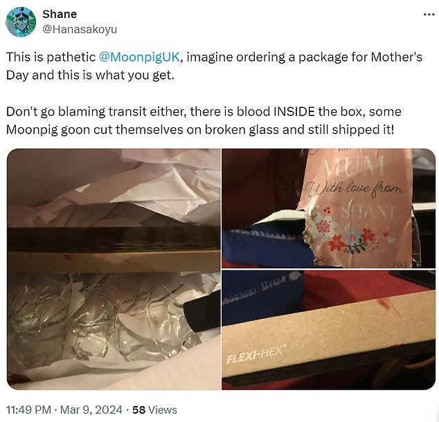 Not only was the vase in this delivery smashed, but there was also blood inside the box...