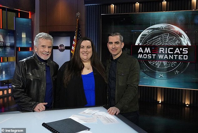 Ashley Randele pictured with Jon Walsh and Callahan Walsh from America's Most Wanted as she opened up about her father's mysterious past