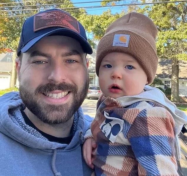 Officer Diller lived with his wife Stephanie and their one-year-old son (pictured) in Massapequa Park on Long Island in New York City.