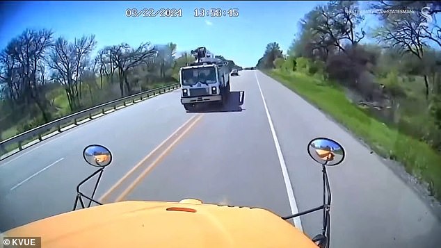 Footage of the collision shows the bus driver attempting to swerve onto the shoulder of the road as the large truck hurtles toward him.