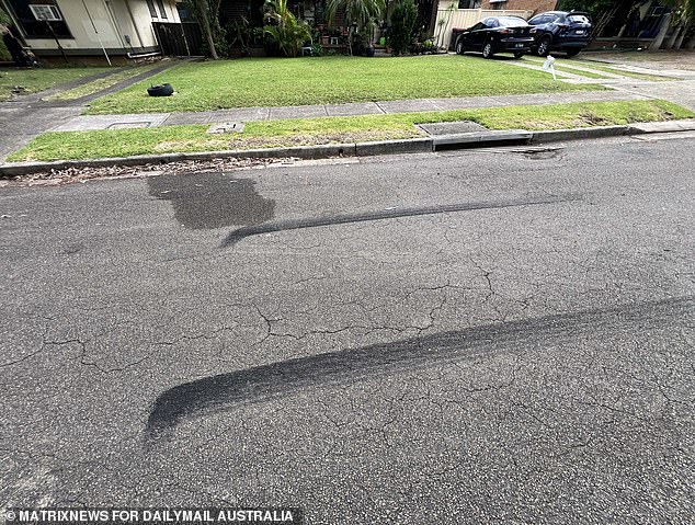 Tire tracks visible in front of Porter's home Tuesday