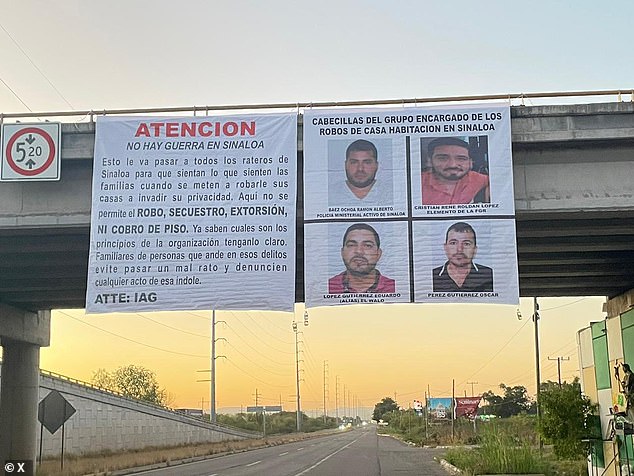 Narco mantas were spotted on Tuesday in the Mexican city of Sinaloa and targeted the kidnapping of 66 people between Friday and Saturday.