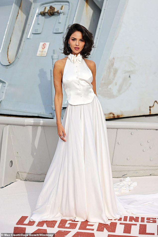 Eiza Gonzalez led the glamor at the premiere of the Ministry of Ungentlemanly Warfare in London at HMS Belfast War Museum on Friday