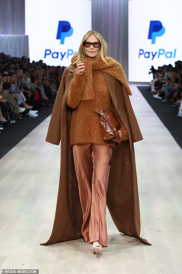 Elle Macpherson (pictured) returned to the catwalk at the PayPal Melbourne Fashion Festival on Monday