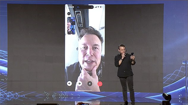 Elon Musk (center, above) spoke at an AI summit, Abundance360, on Tuesday, in conversation with the group's co-founder Peter Diamandis (right).  Musk told attendees that 'the likely positive scenario' for AI 'outweighs the negative scenario'
